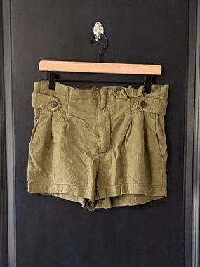 Rewash Button Tab Paper Bag Waist Shorts Medium Linen Blend